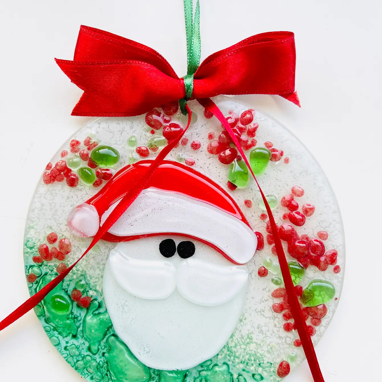 Christmas Fused Glass Santa Round Ornament