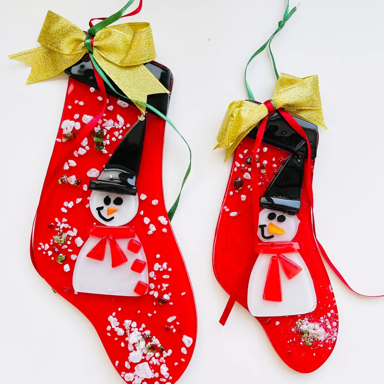  Christmas Fused Glass Snowman Stocking Ornament