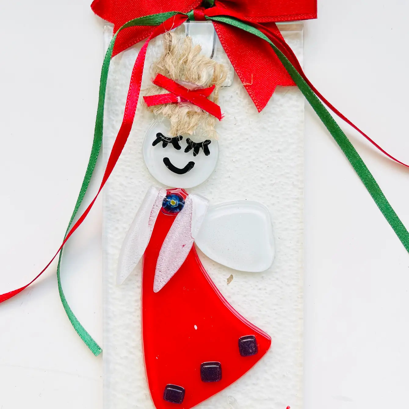 Christmas Fused Glass Rectangle Angel Ornament