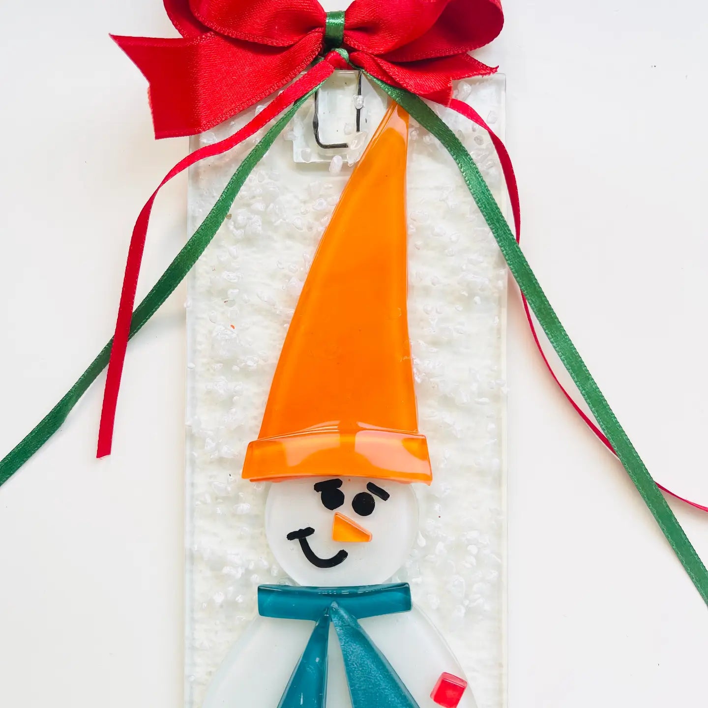 Christmas Fused Glass Rectangle Snowman Ornament