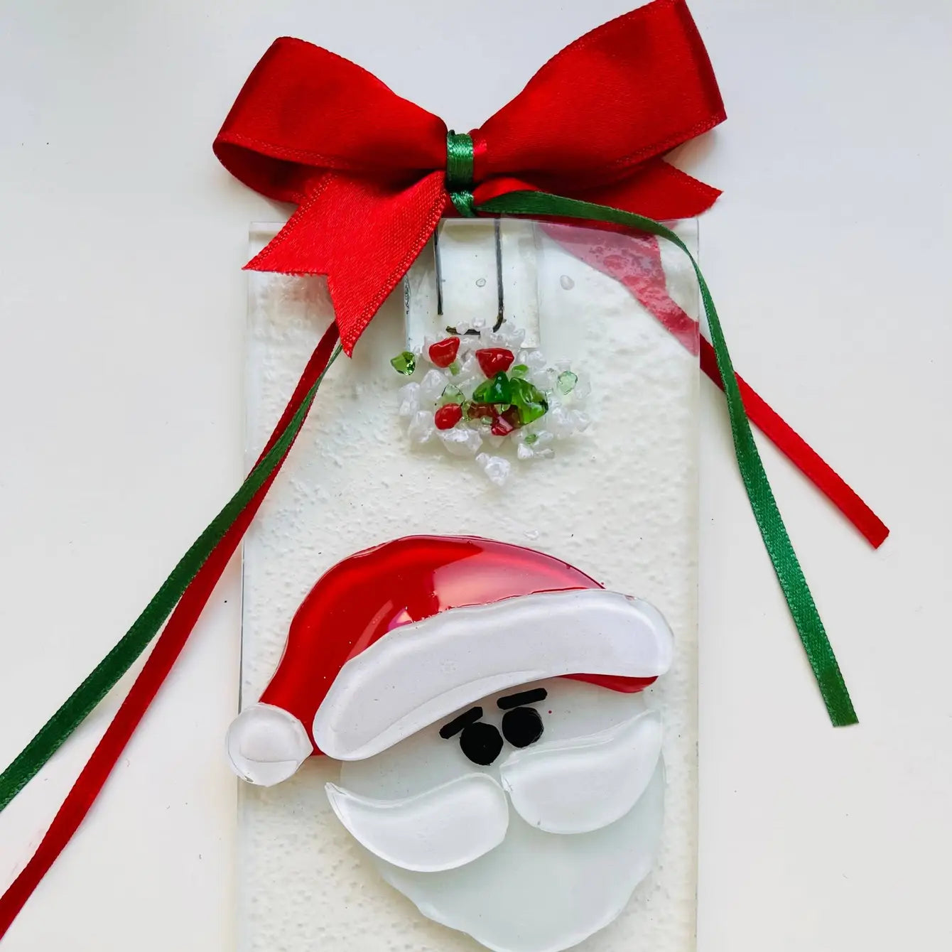 Christmas Fused Glass Santa Wall Ornament – Rectangle Design