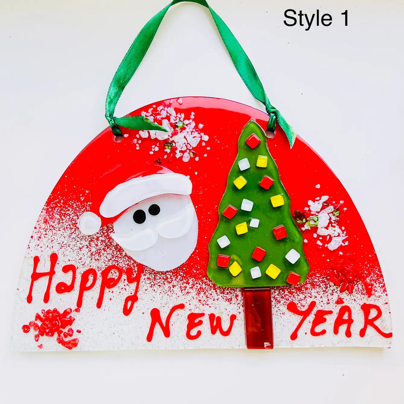 Christmas glass Hanging Wall Sign Happy New Year Ornament 