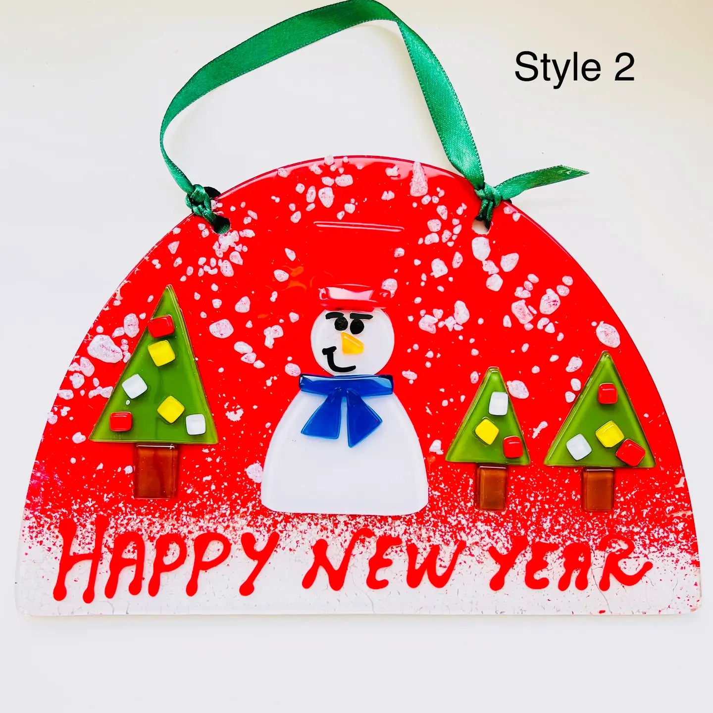 Christmas glass Hanging Wall Sign Happy New Year Ornament 