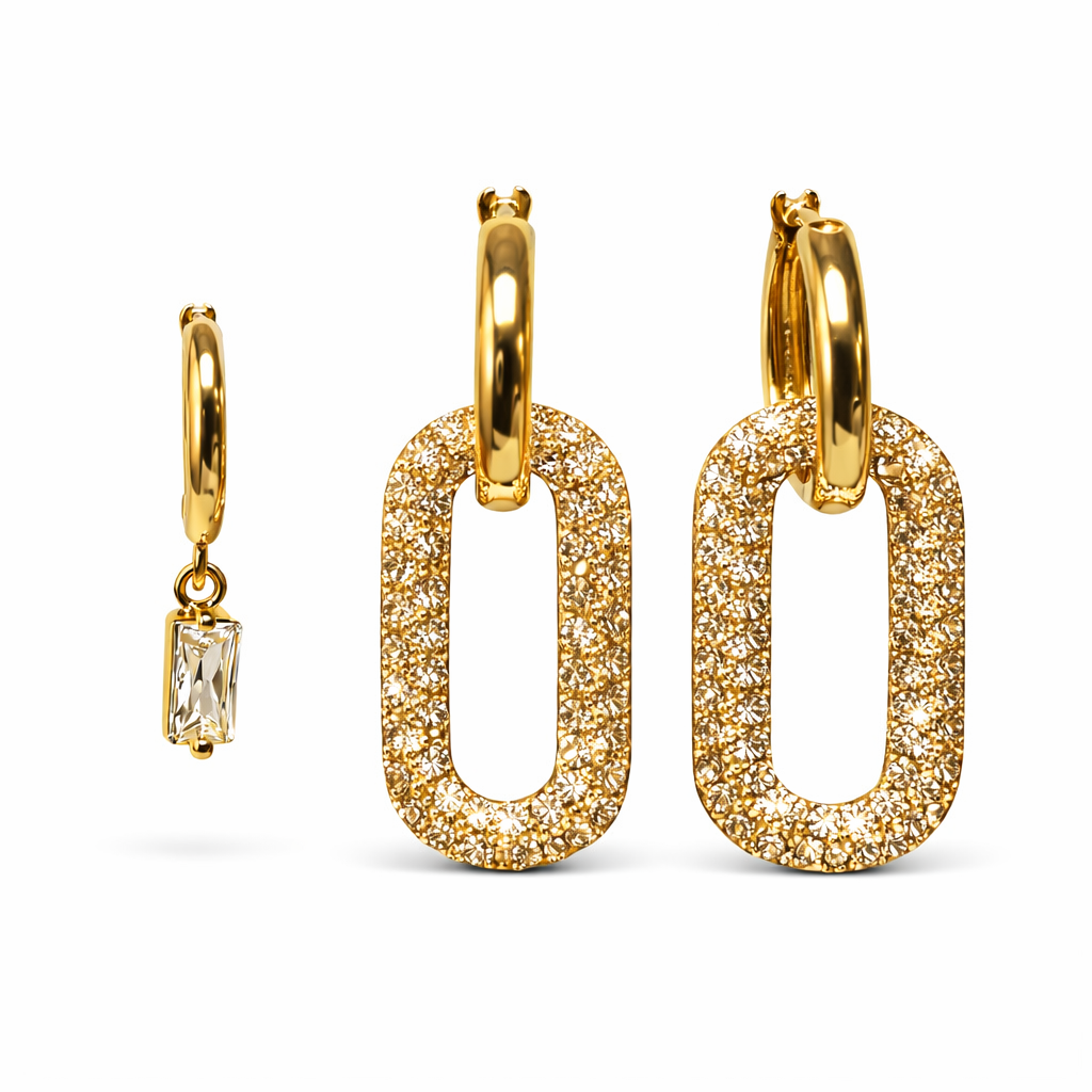 Golen Oval Link Dangle Earrings