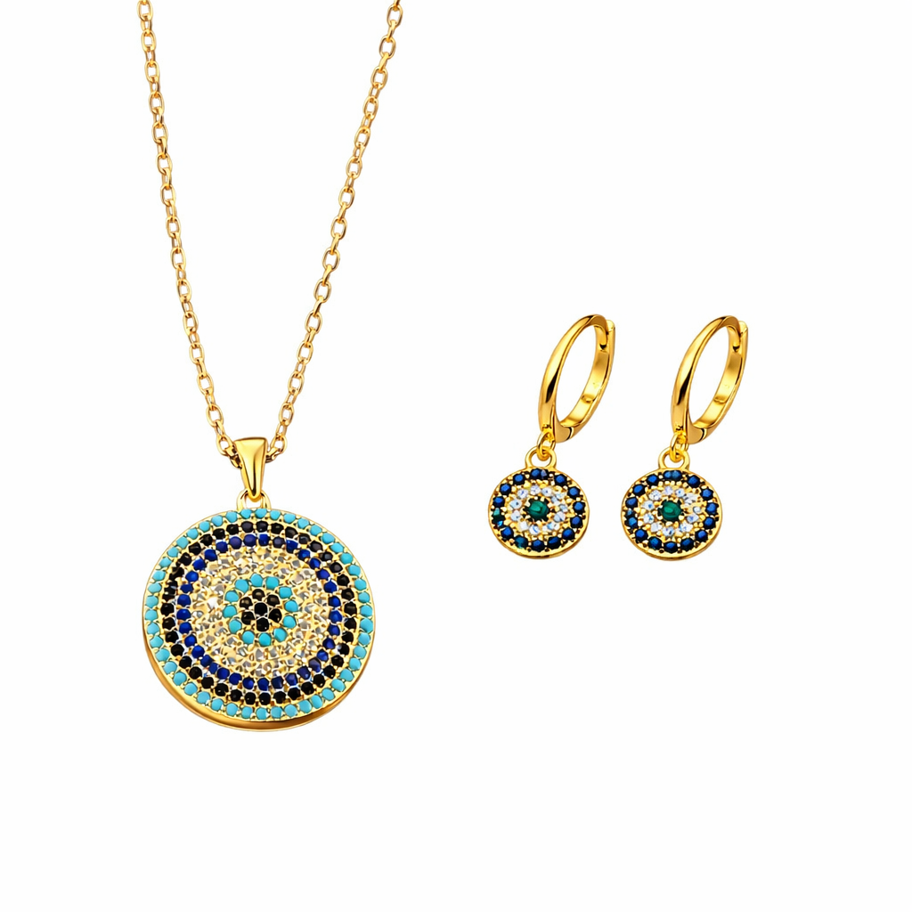 925 Sterling Silver Evil Eye Necklace & Earring Set