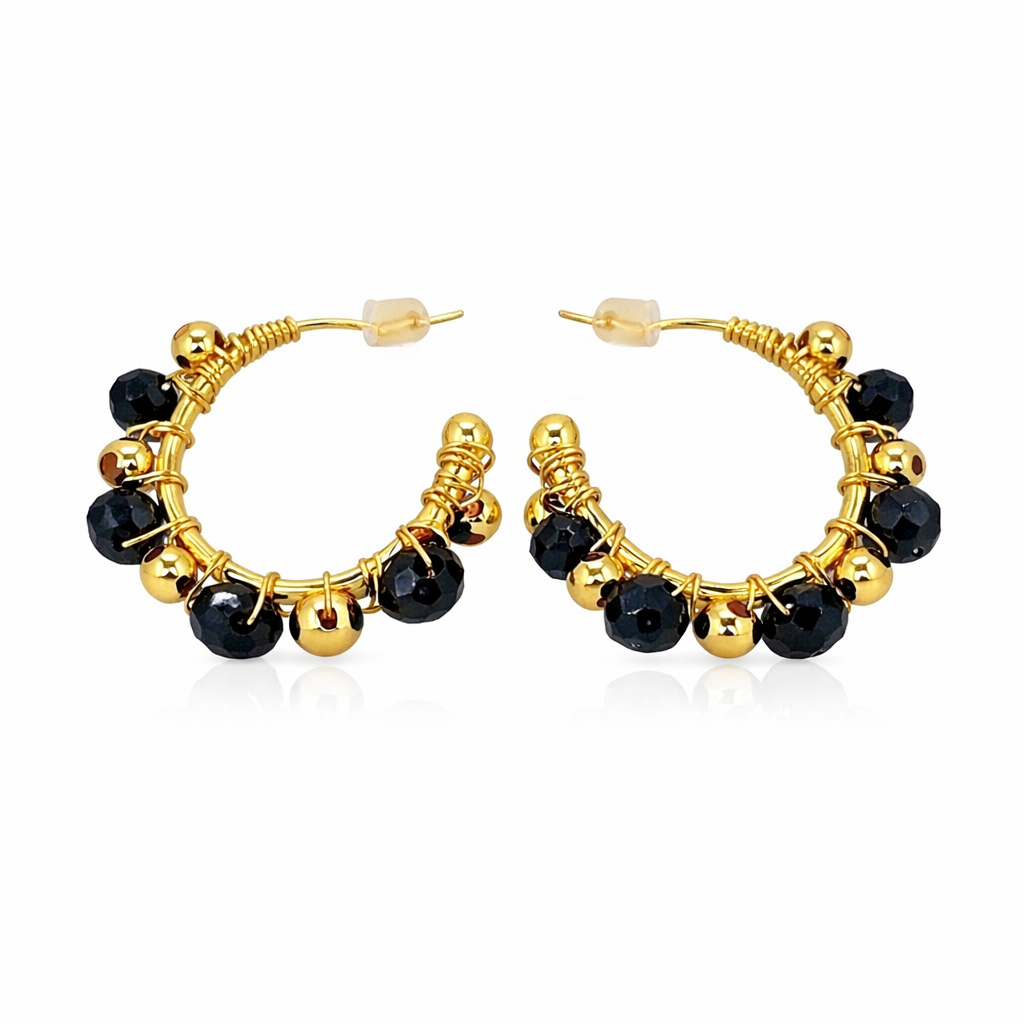 Boho Green Beaded Hoop Earrings | Handmade Crystal Jewelry –