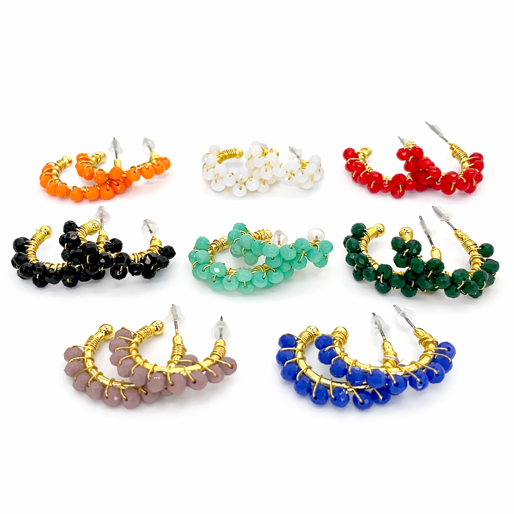 Colorful Crystal Beaded Hoop Earrings – Gold Wire