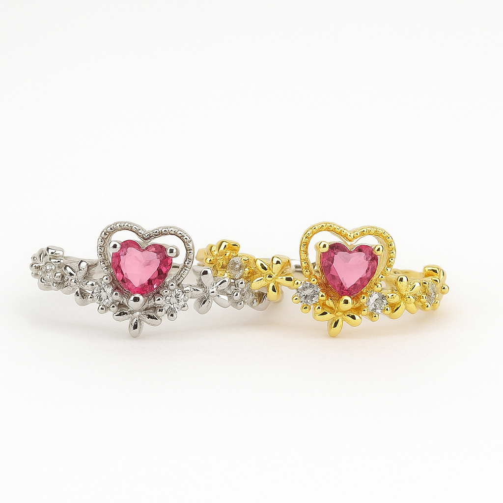 Heart Crown Flower Ring – Adjustable Romantic Band (Golden & Silver Color)