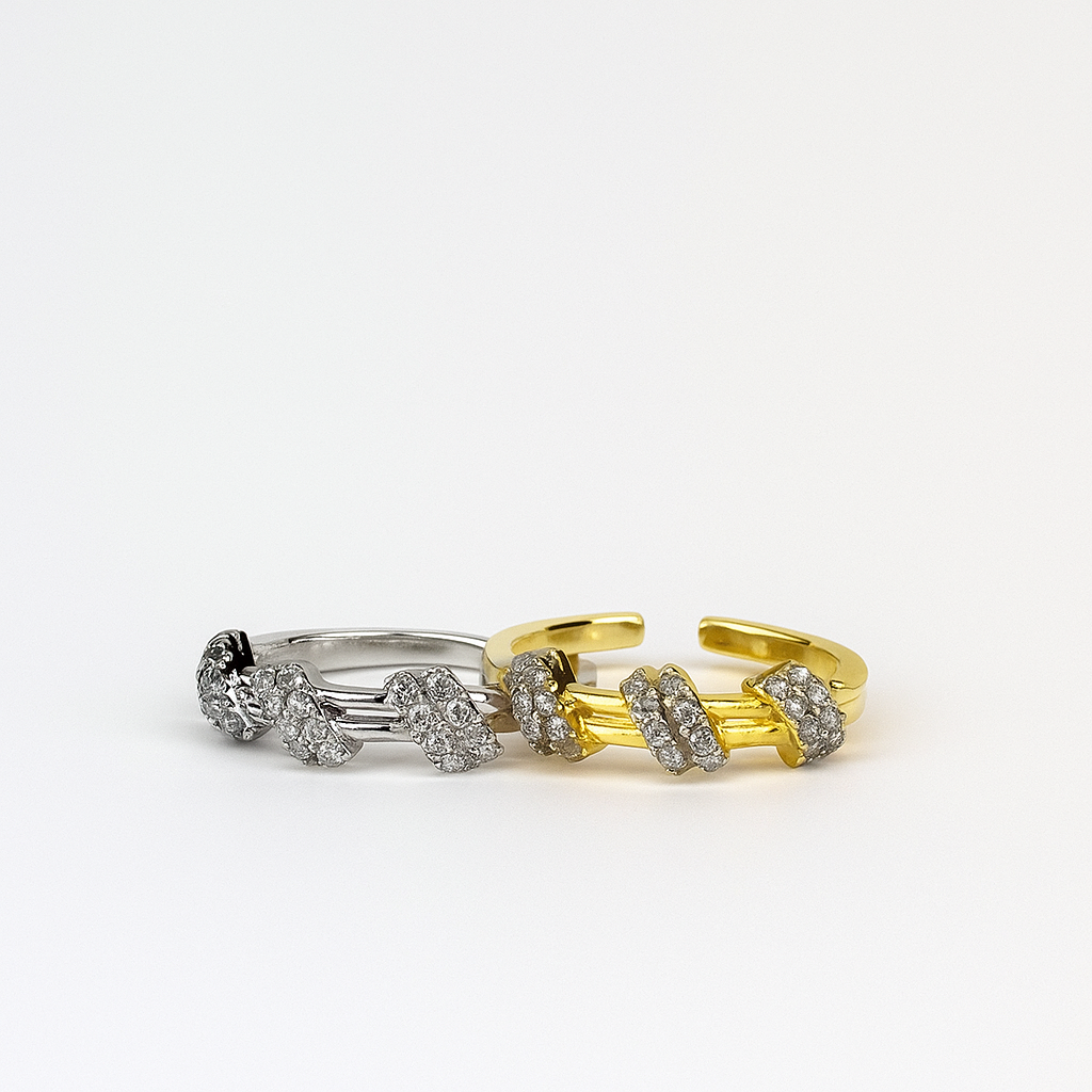 Twisted Sparkle Adjustable Ring – Modern Pavé Crystal Band Golden & Silver Color