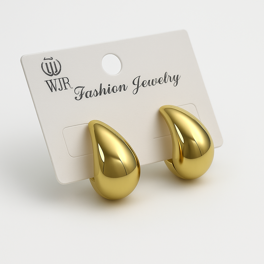 Smooth Golden Teardrop Earrings – Bold Modern Statement Studs