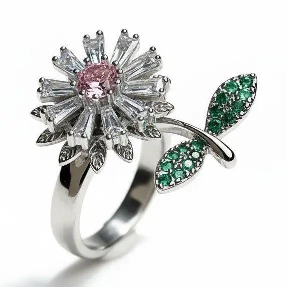 Garden Bloom Crystal Spinner Ring – Gold & Silver Plated