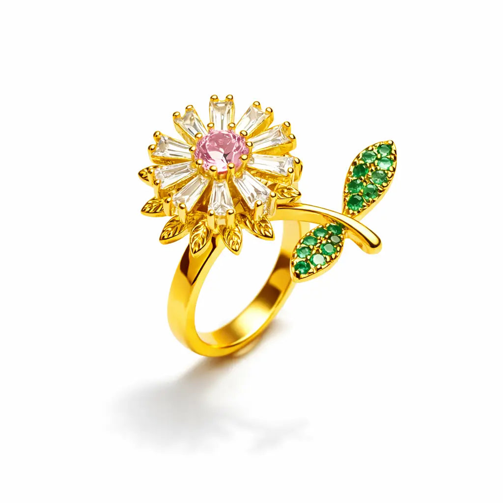 Garden Bloom Crystal Spinner Ring – Gold & Silver Plated