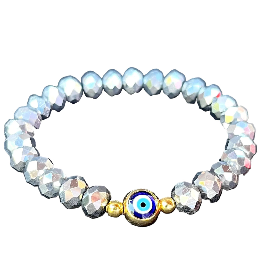 Stretchy Evil Eye Bracelet | Gray Crystal Bracelet  