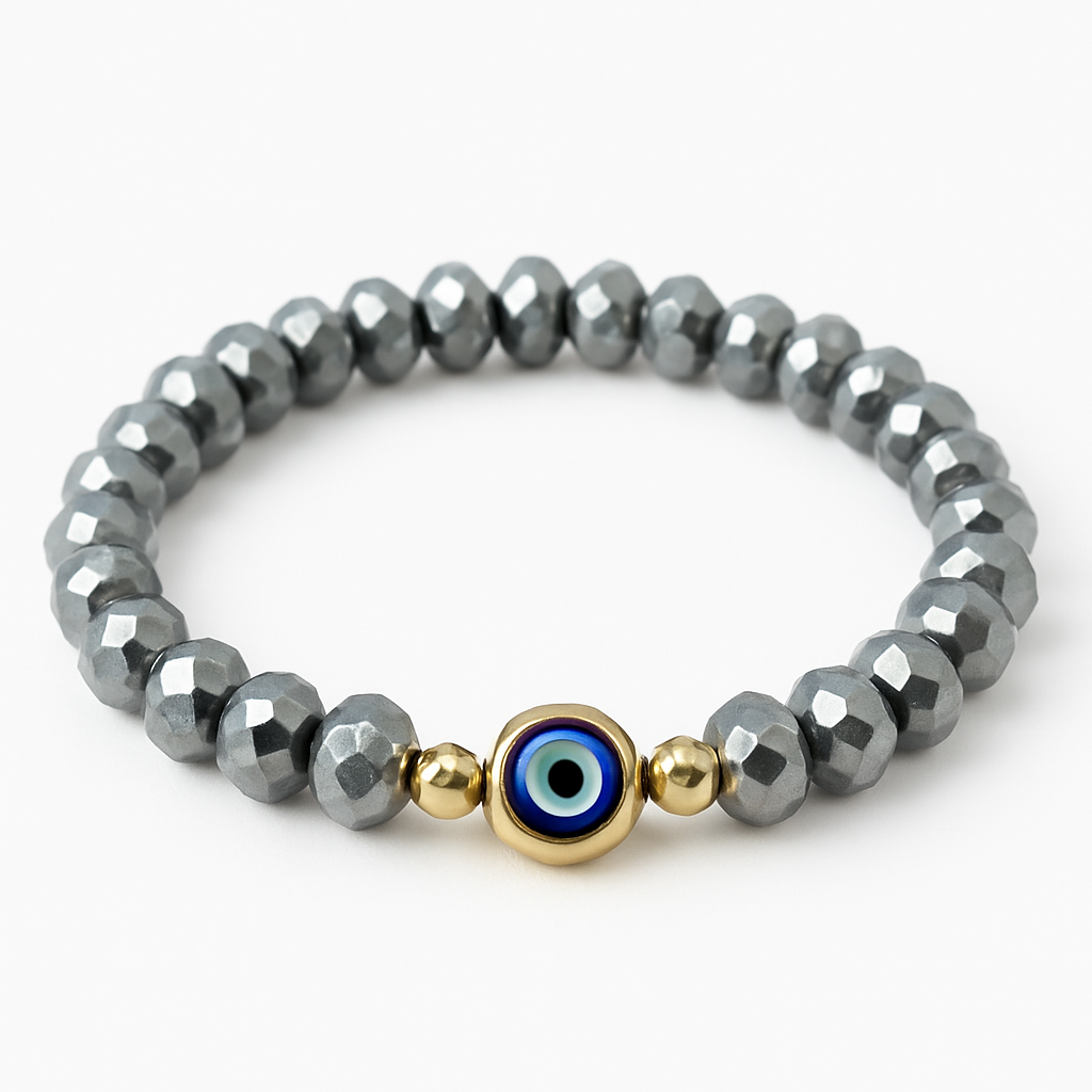 Stretchy Evil Eye Bracelet | Gray Crystal Bracelet  