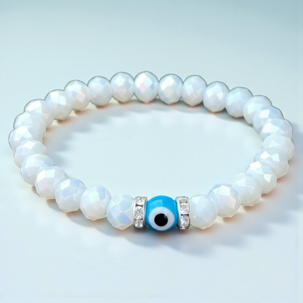 Stretchy Evil Eye Bracelet | White Crystal Bracelet  