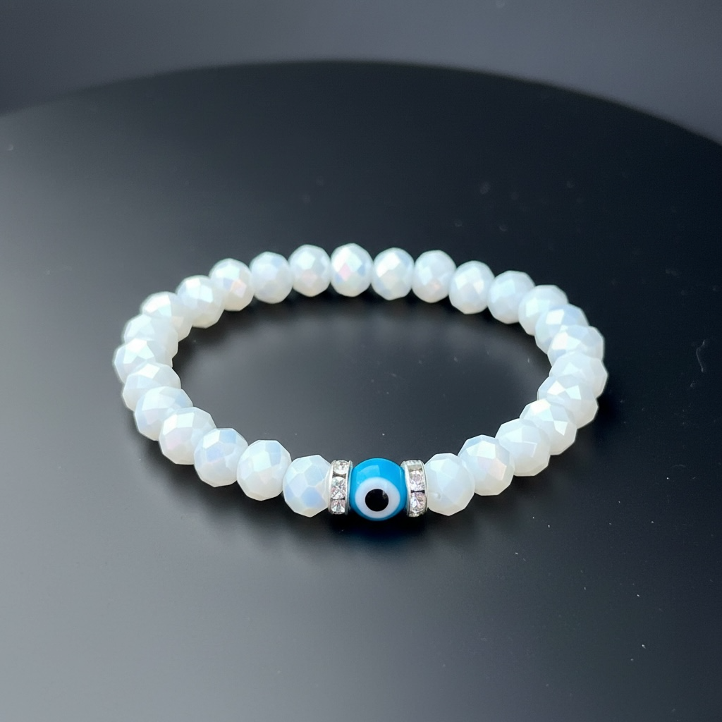 Stretchy Evil Eye Bracelet | White Crystal Bracelet  