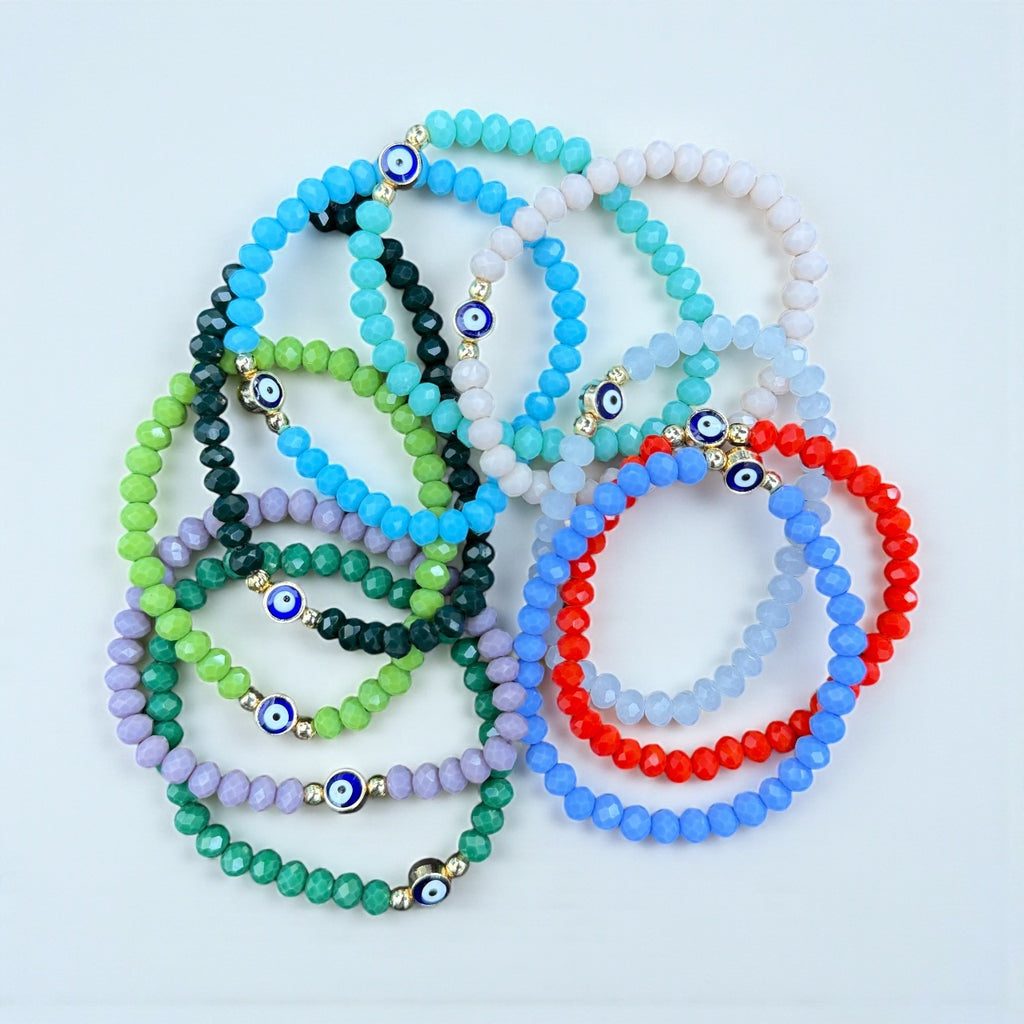 Stretchy Bracelet  |10 Color Mix Set | Evil Eye 6 mm Stone