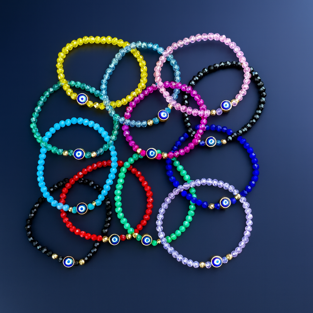 Stretchy Bracelet |12 Color Mix Set | Evil Eye 4 mm Crystal