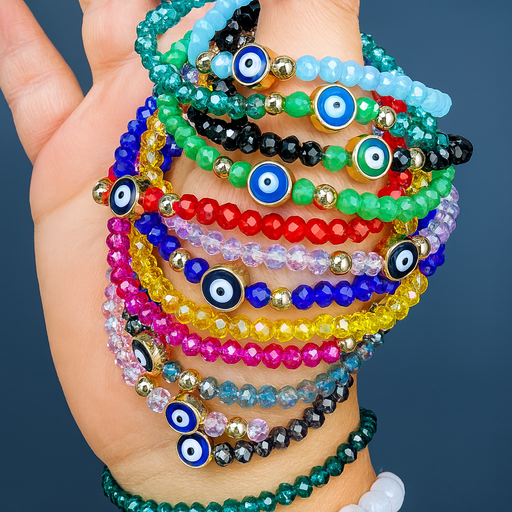 Stretchy Bracelet |12 Color Mix Set | Evil Eye 4 mm Crystal