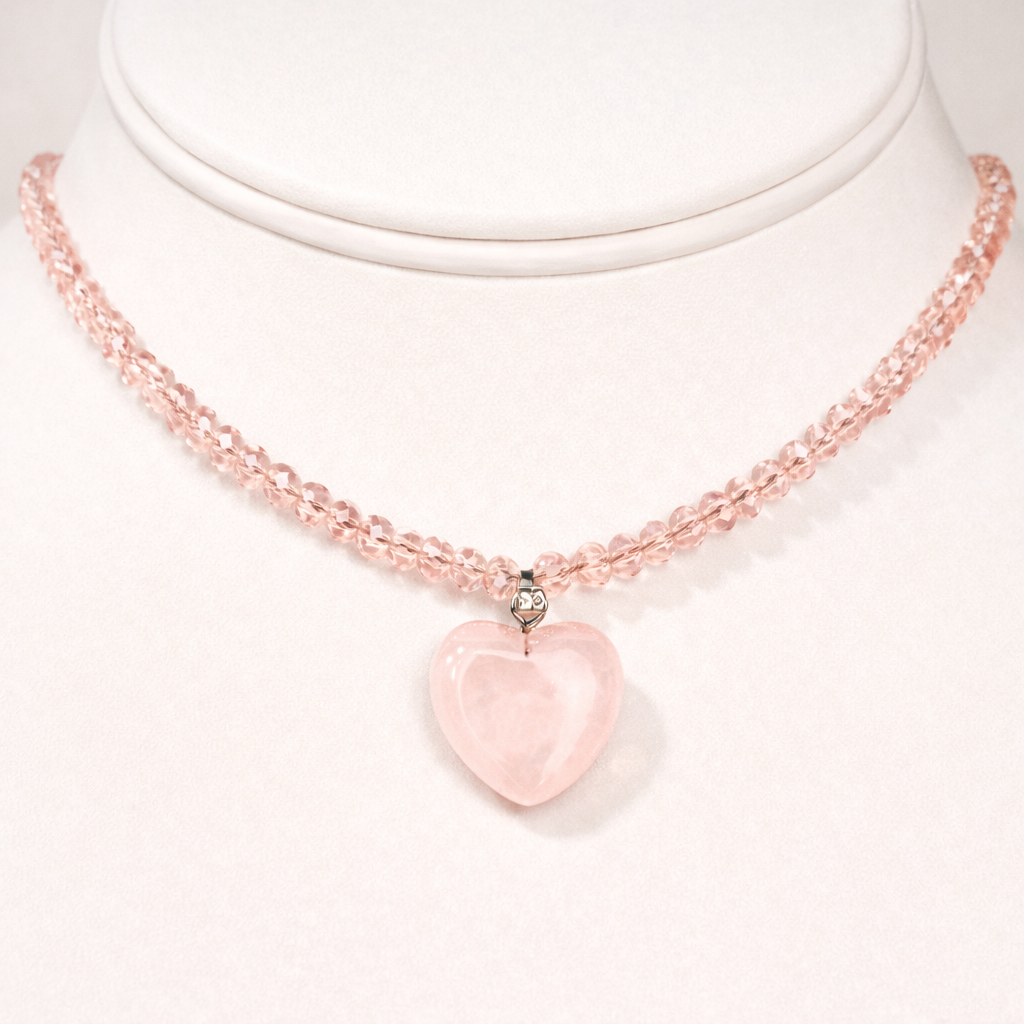 Light Pink Heart-Shaped Natural Stone Necklace: Delicate