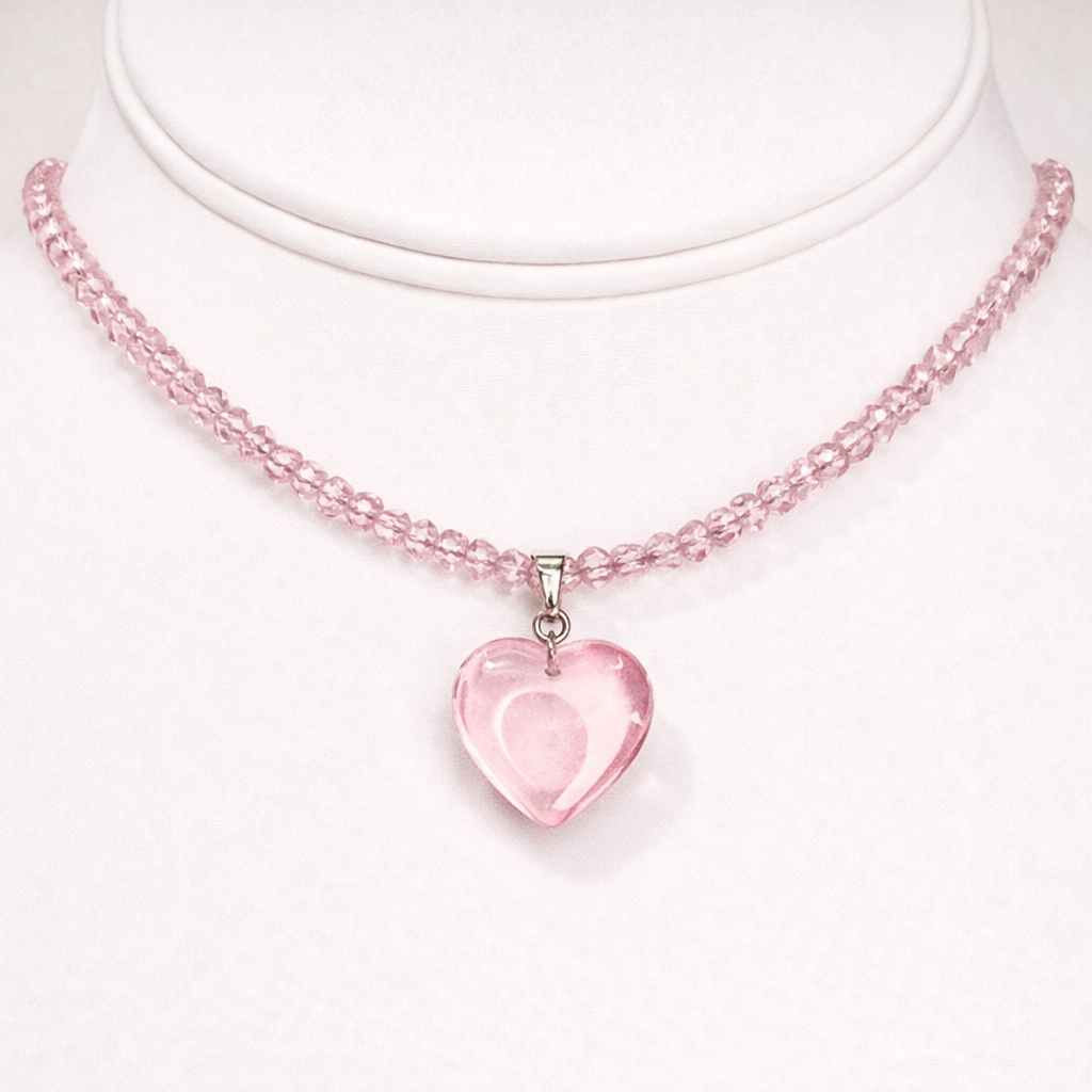 Pink Heart-Shaped Natural Stone Necklace: Charming and Cute