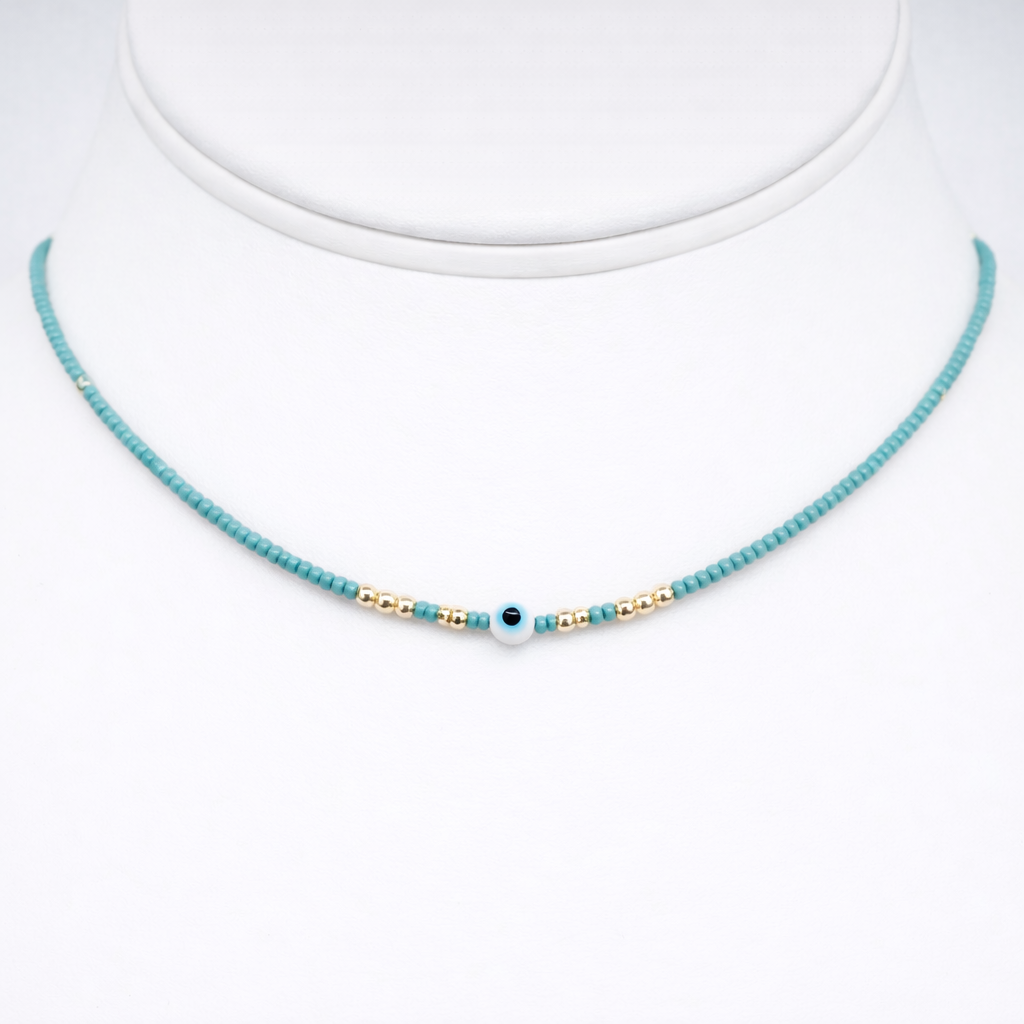White Evil Eye Beaded Necklace - Handcrafted Turkish Jewelry