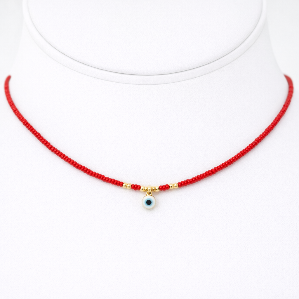 White Evil Eye Beaded Necklace - Handcrafted Turkish Jewelry