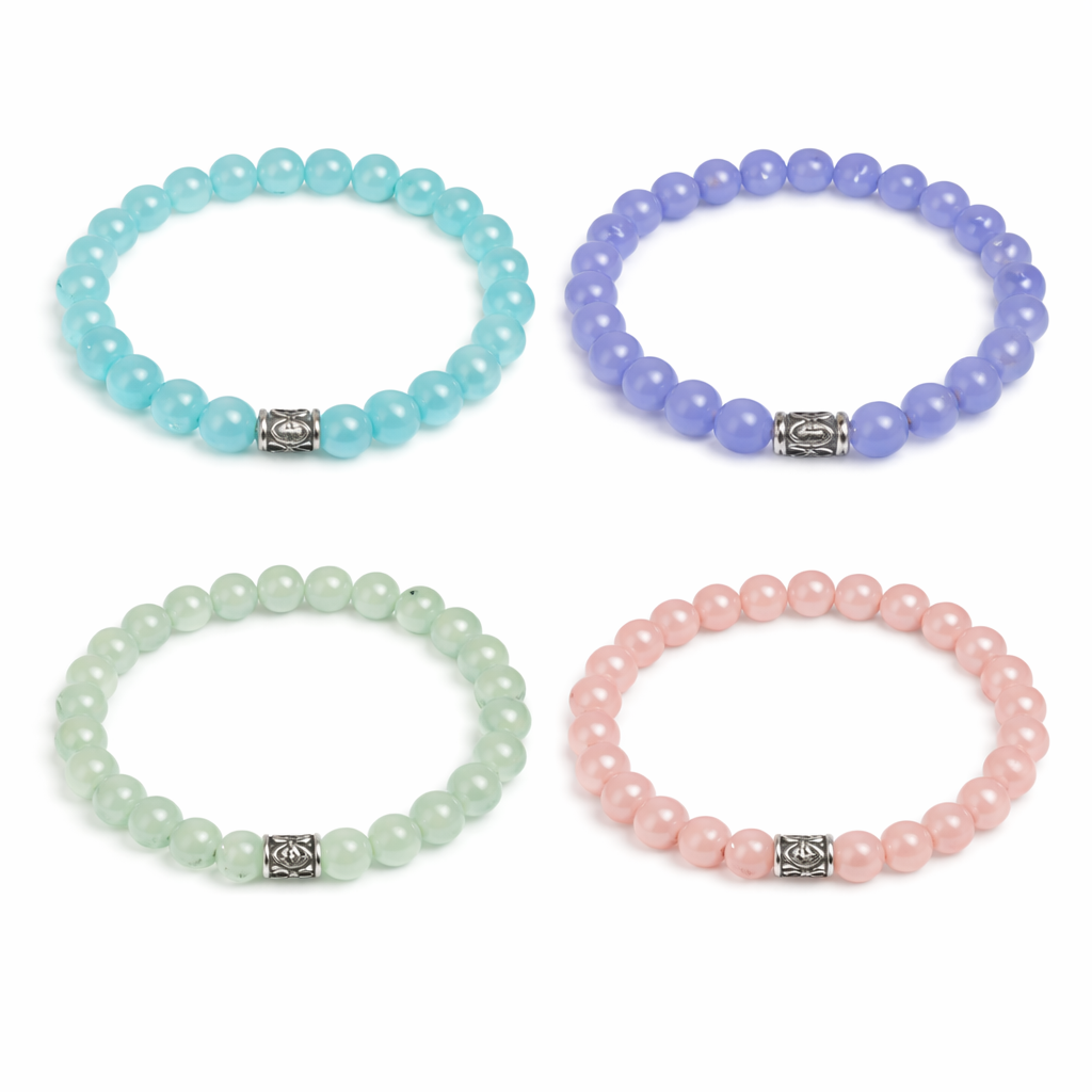 Shiny Glass Bead Stretch Bracelet – Handmade Adult Bracelet