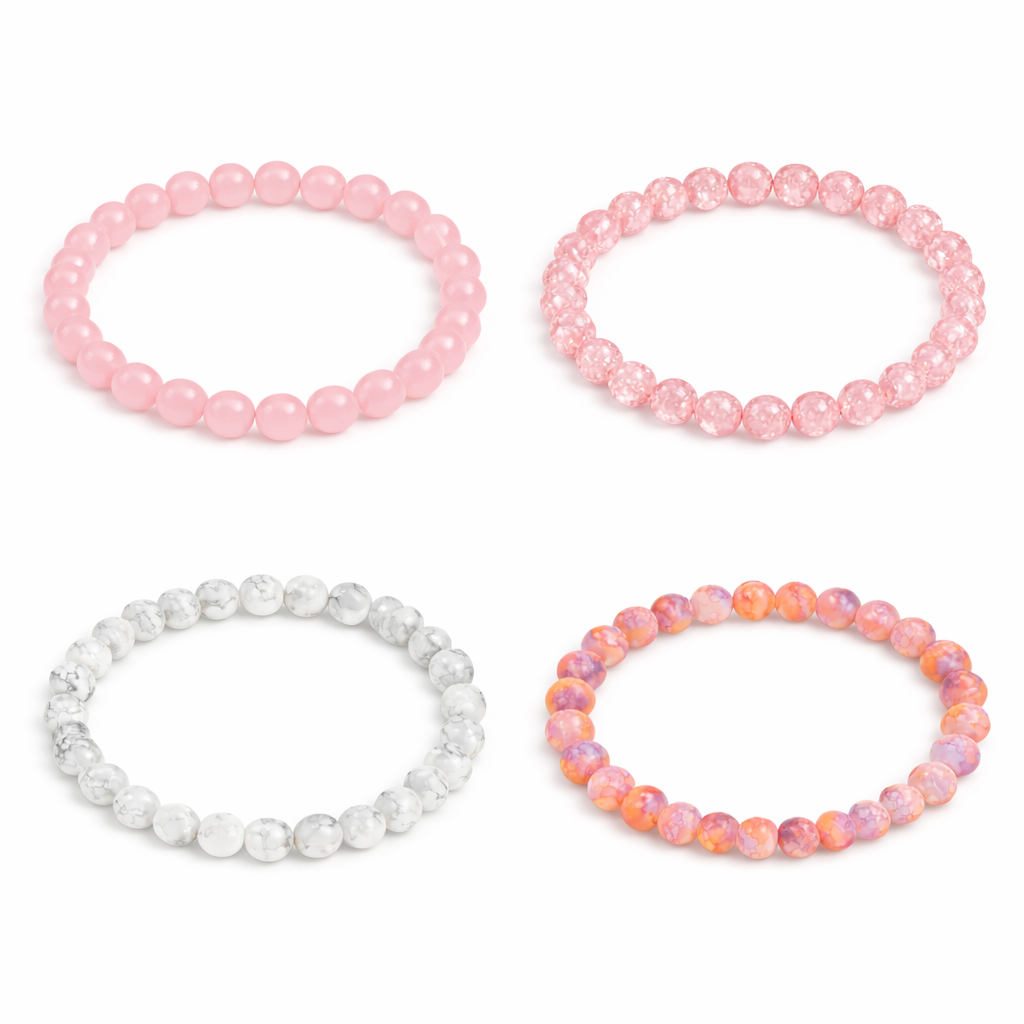 Handmade Stretch Beaded Bracelets – Pink & Marble Stone Assorted Colors