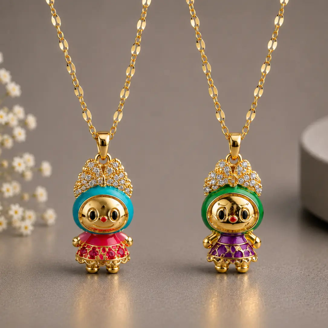 Princess Bunny Pendant Necklace - Gold Tone Stainless Steel 
