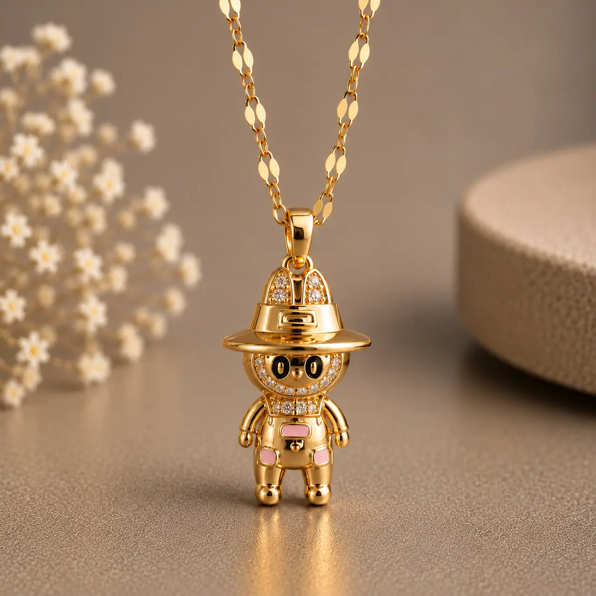Wanderer Bunny Pendant Necklace - Gold Tone Stainless Steel