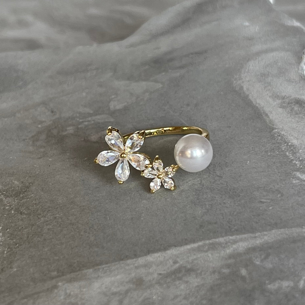 Sparkling Gemstone Flower Adjustable Stackable Ring, Elegant