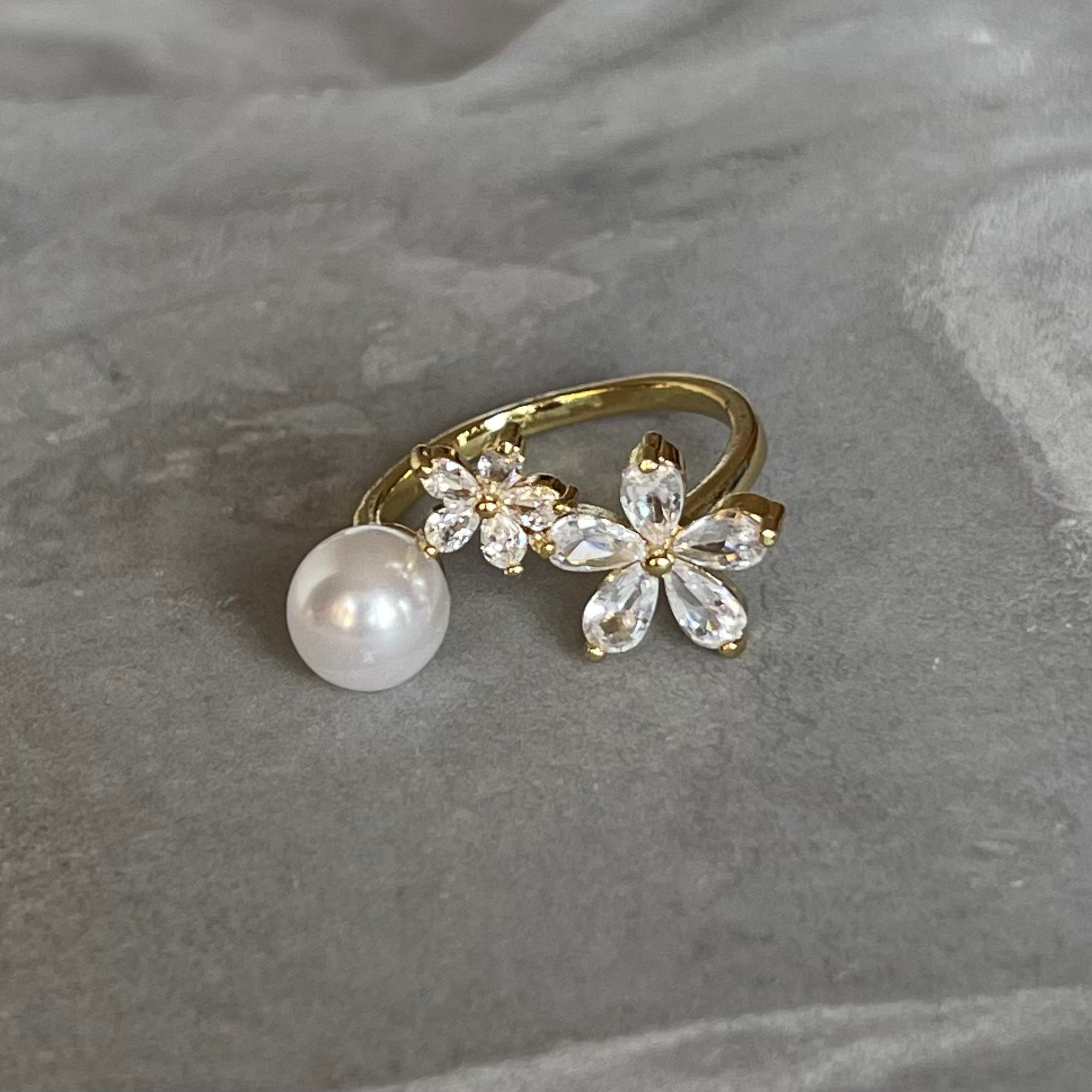 Sparkling Gemstone Flower Adjustable Stackable Ring, Elegant