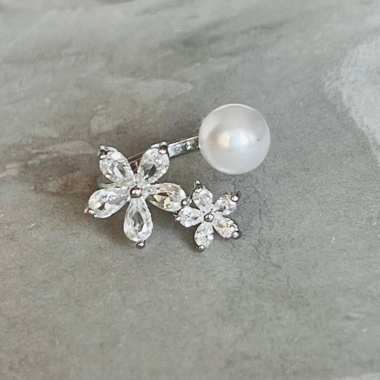 Sparkling Gemstone Flower Adjustable Stackable Ring, Elegant