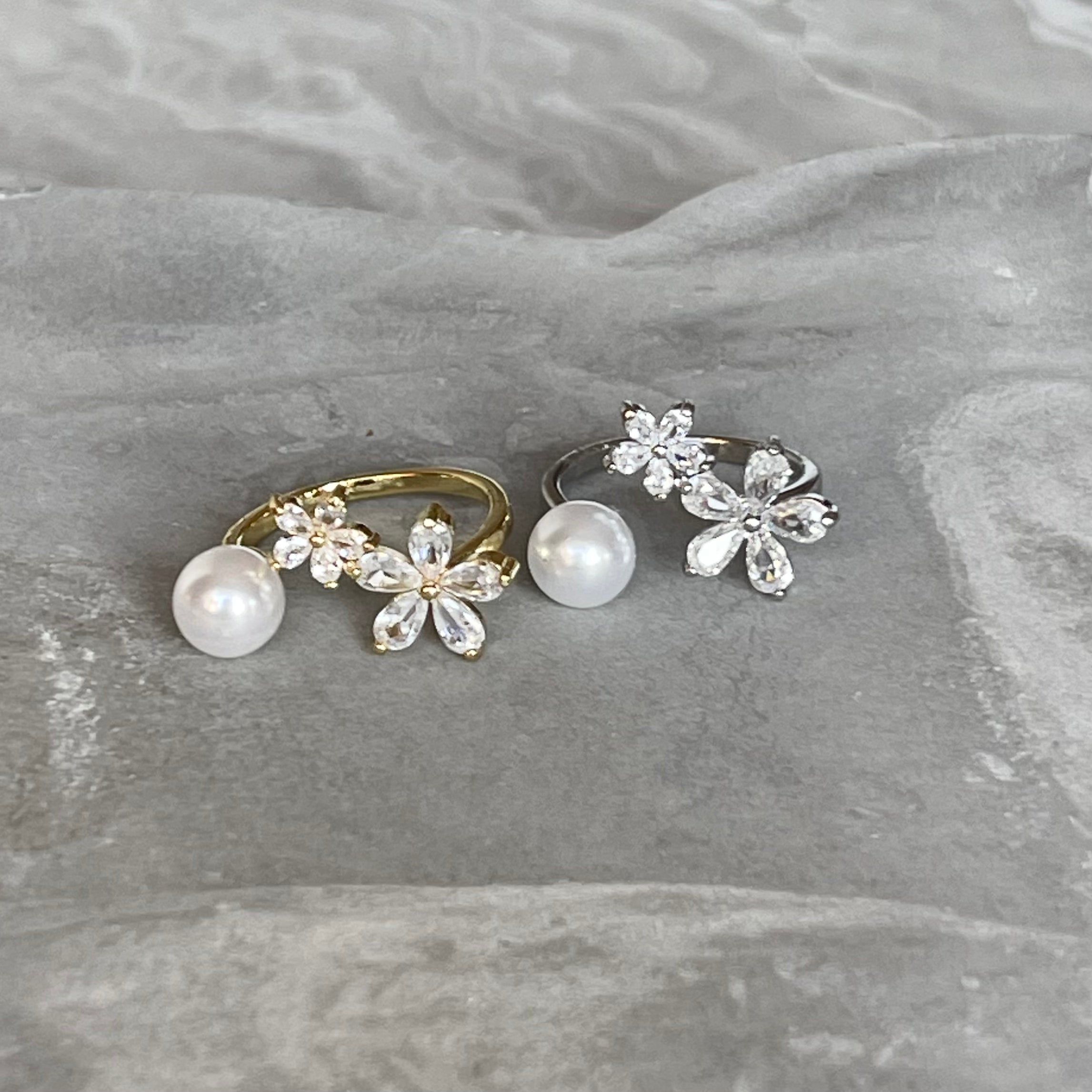 Sparkling Gemstone Flower Adjustable Stackable Ring, Elegant