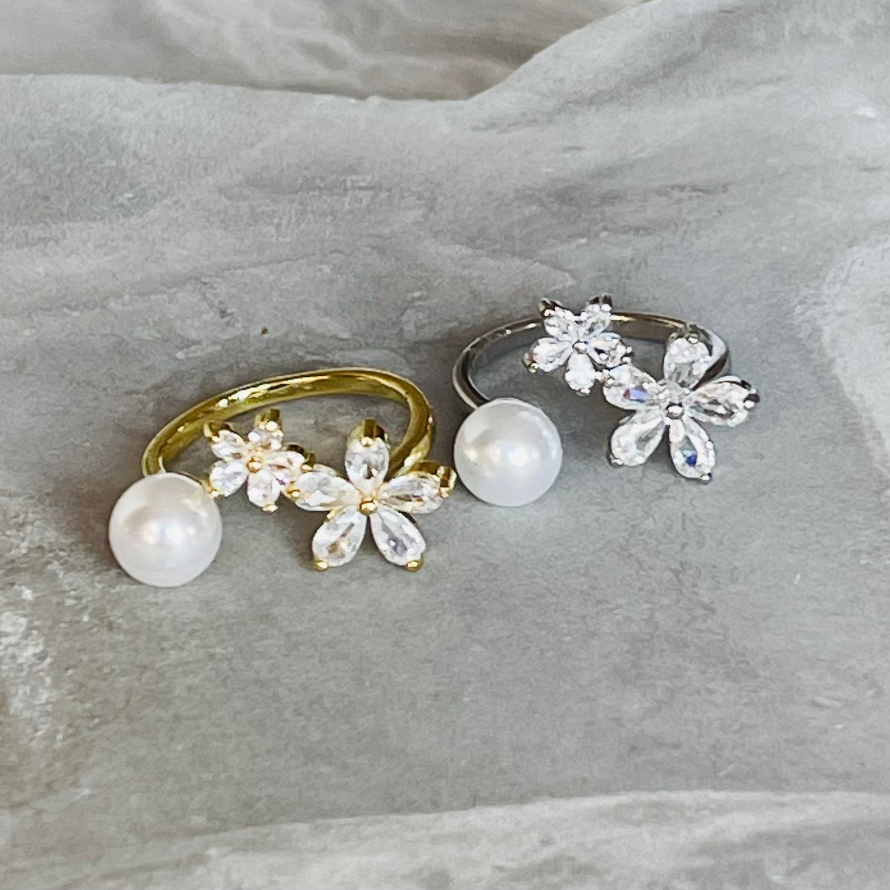 Sparkling Gemstone Flower Adjustable Stackable Ring, Elegant