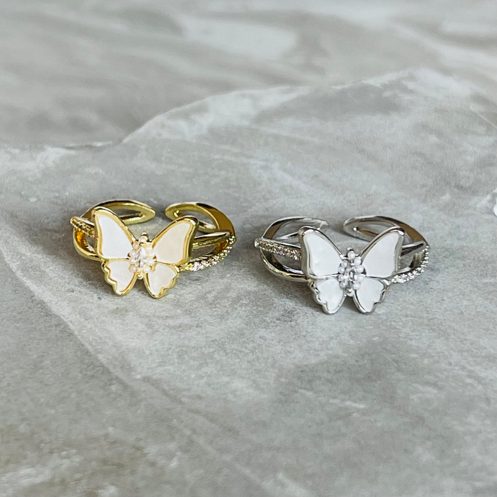 Dainty Butterfly Adjustable Stackable Ring, Elegant Charm