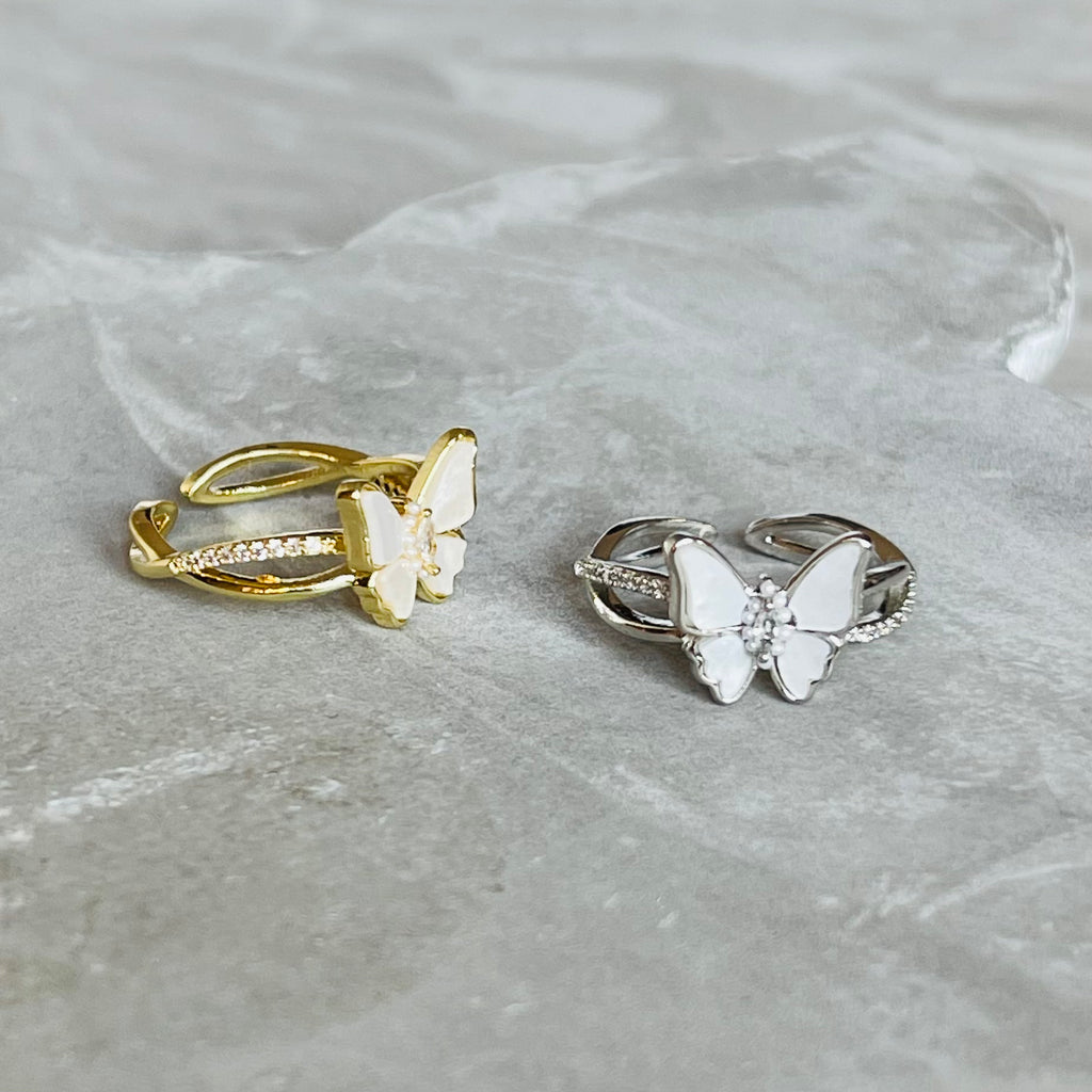 Dainty Butterfly Adjustable Stackable Ring, Elegant Charm