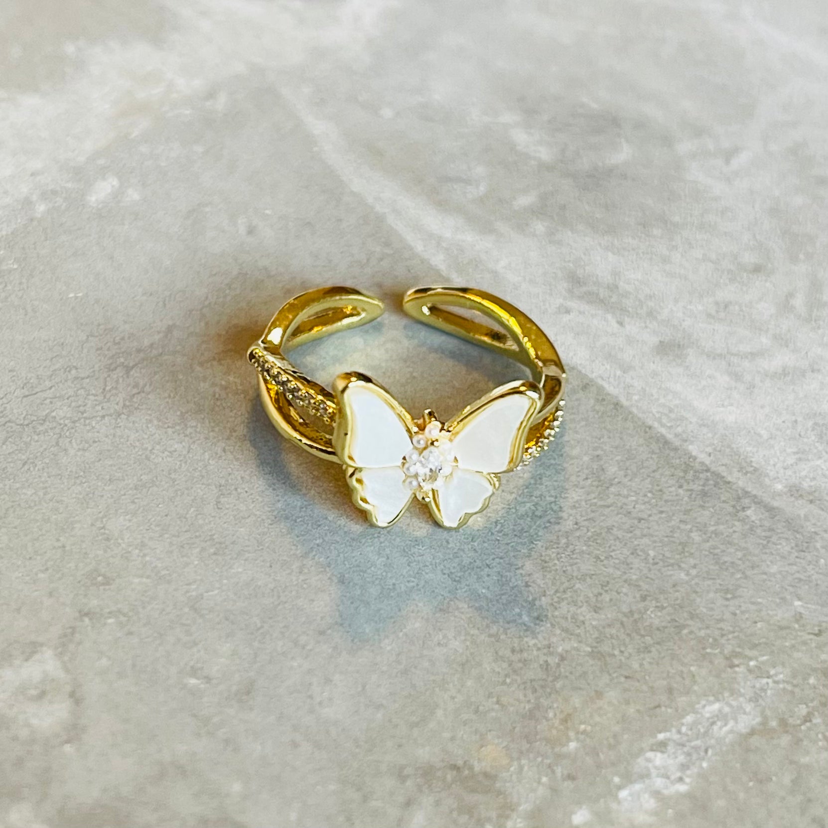 Dainty Butterfly Adjustable Stackable Ring, Elegant Charm