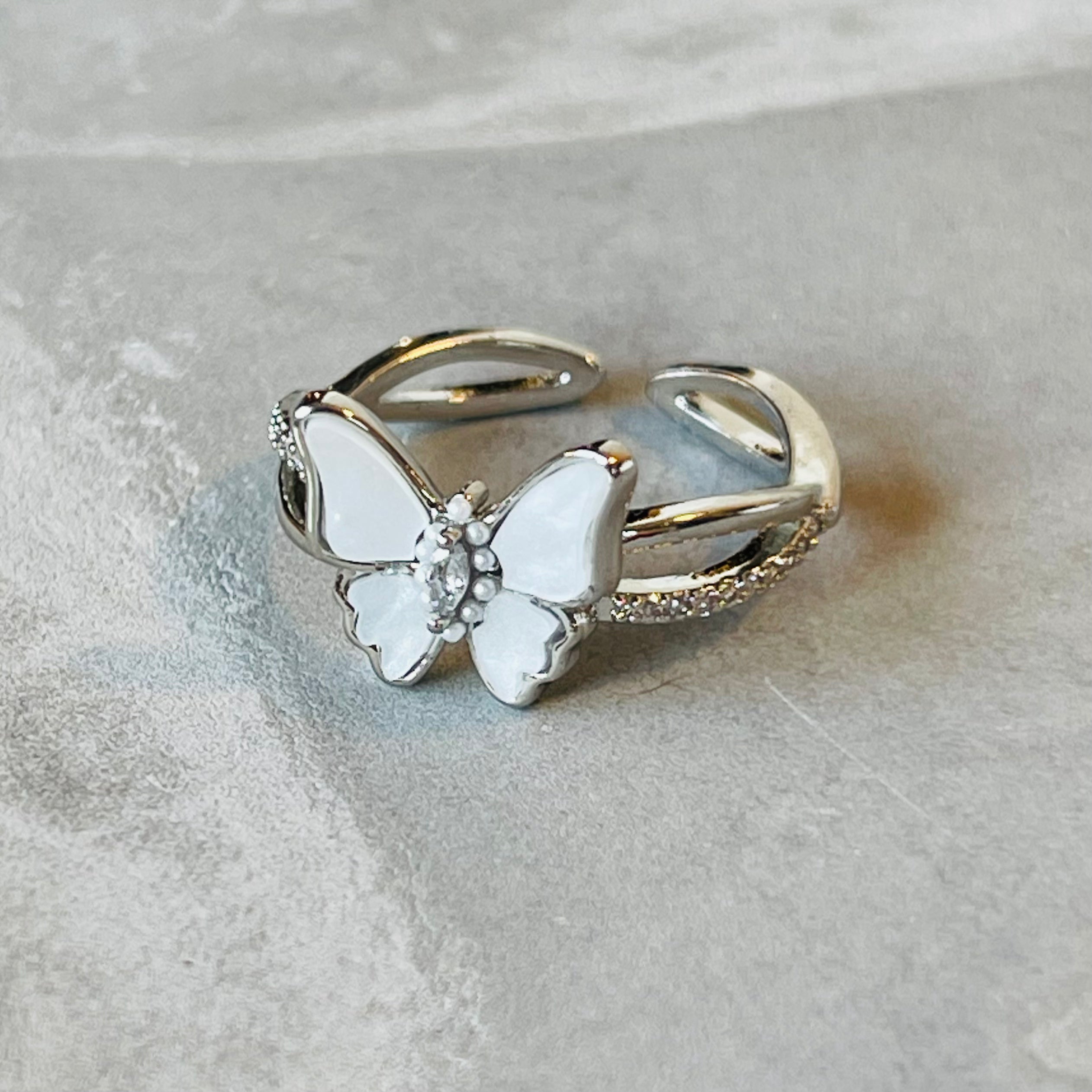 Dainty Butterfly Adjustable Stackable Ring, Elegant Charm
