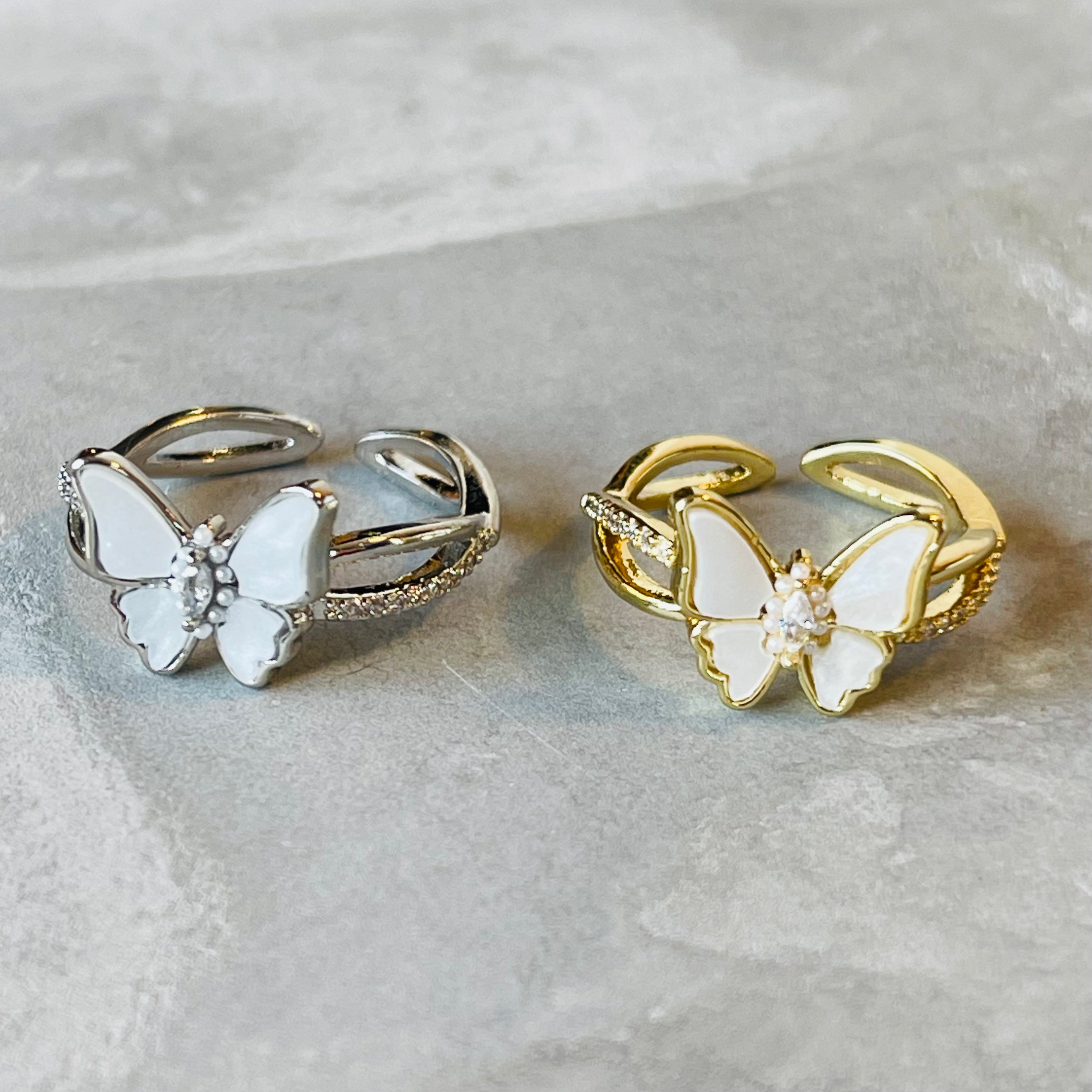 Dainty Butterfly Adjustable Stackable Ring, Elegant Charm