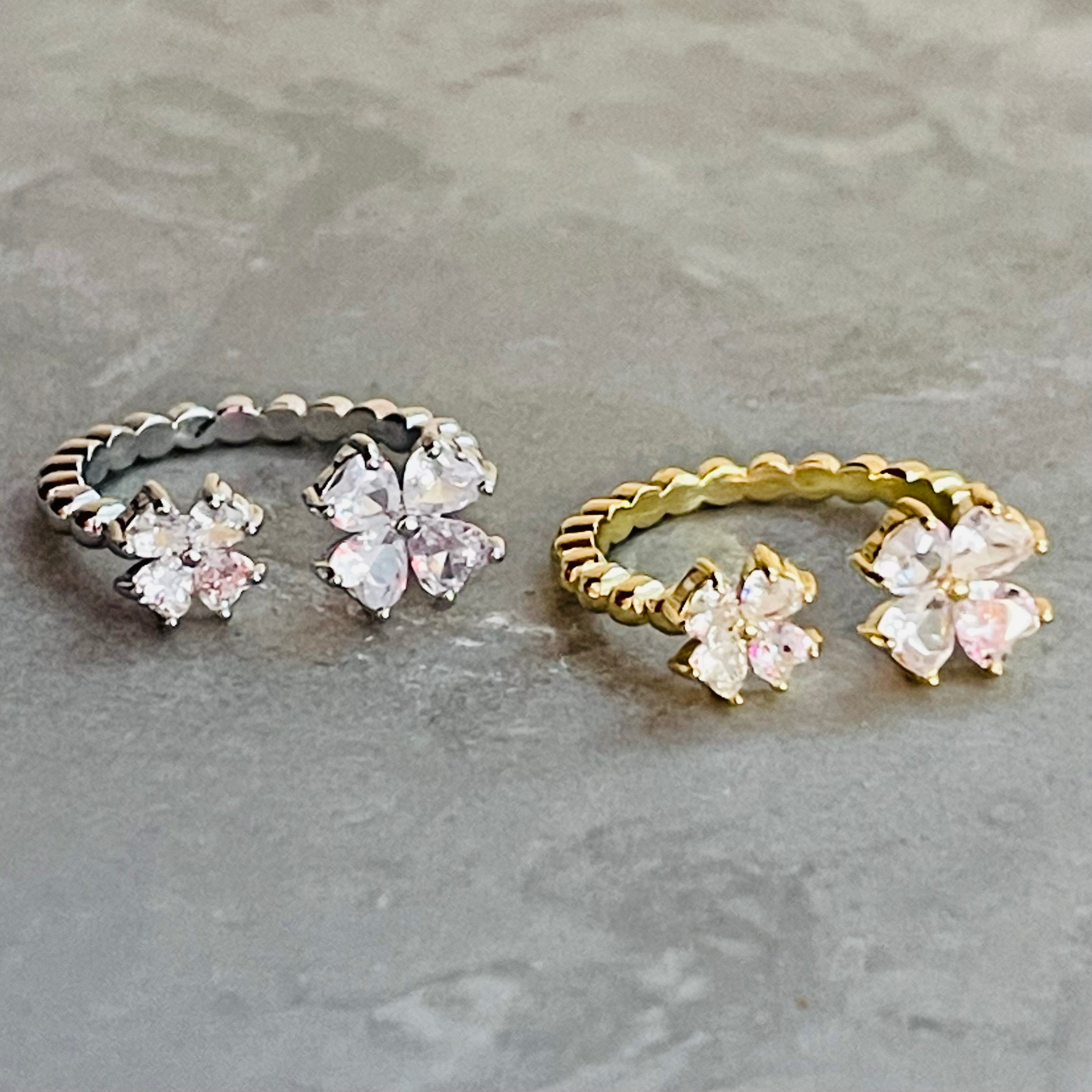 Petite Flower Sparkling Gemstone Adjustable Ring, Cute