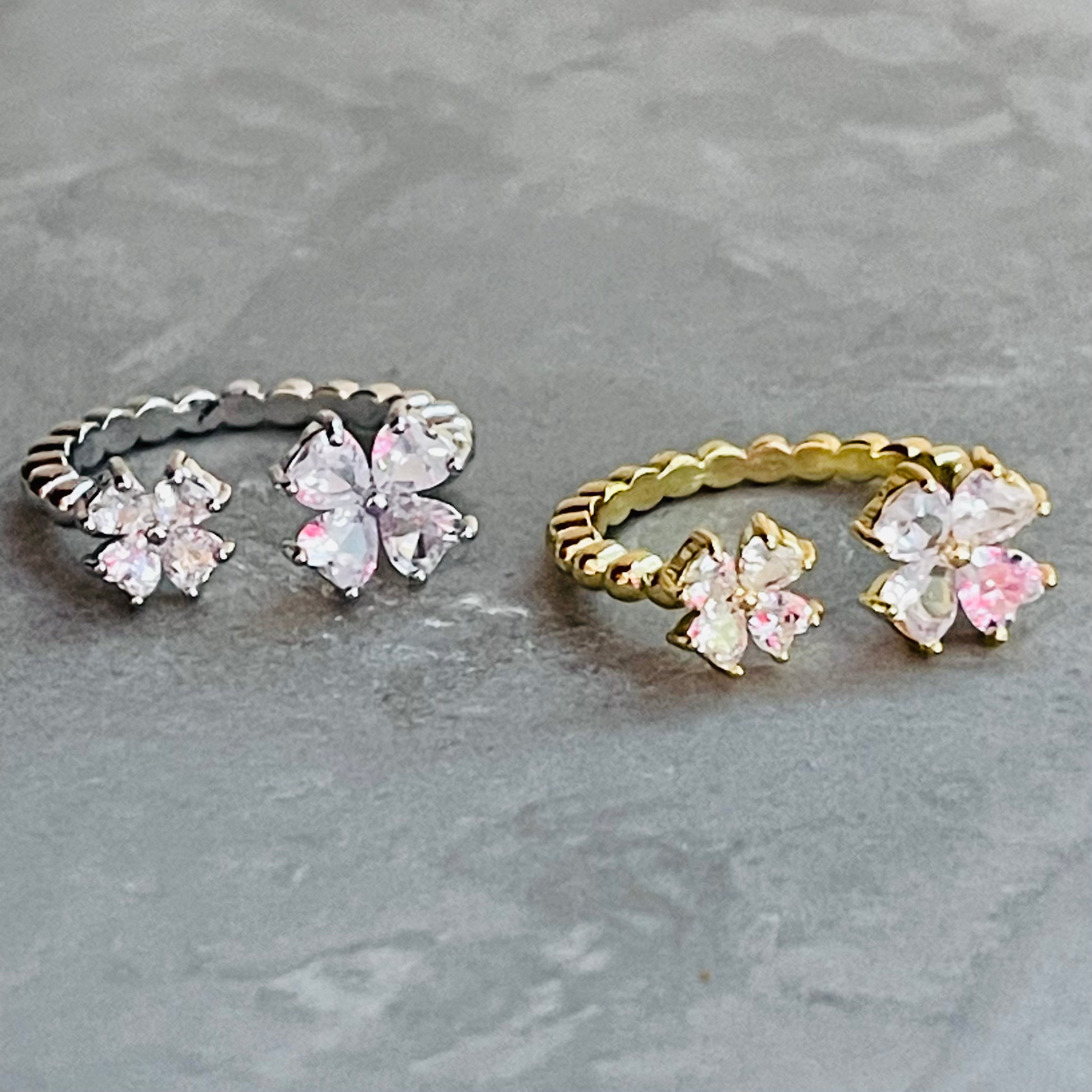 Petite Flower Sparkling Gemstone Adjustable Ring, Cute