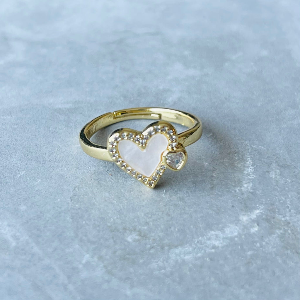 Dainty Cute Heart Crystal Stackable Ring, Adjustable 