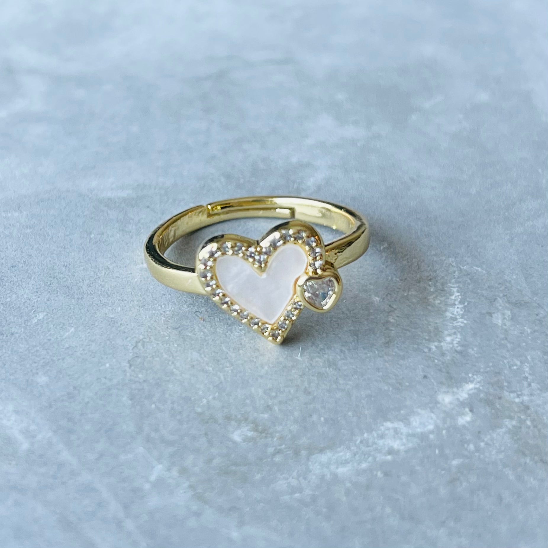Dainty Cute Heart Crystal Stackable Ring, Adjustable 