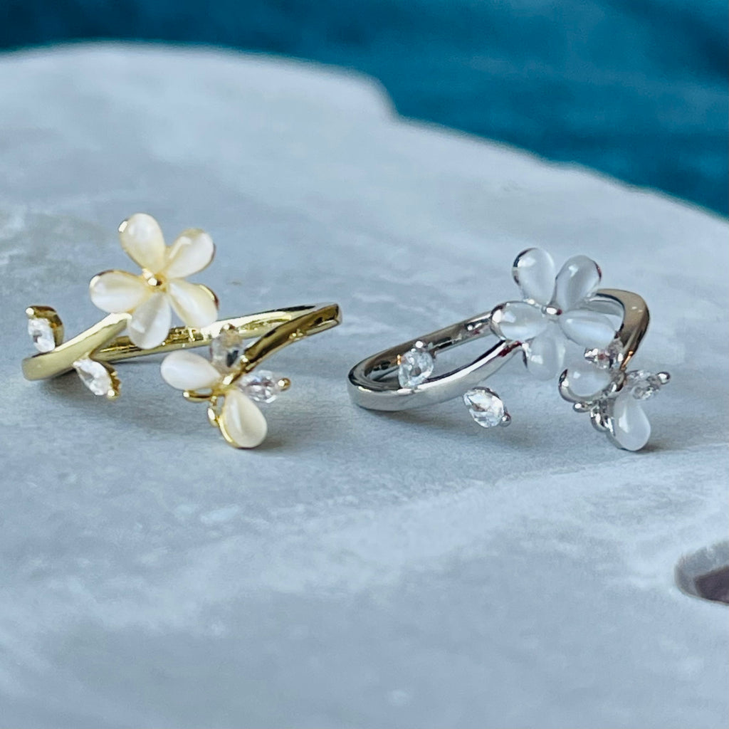 Flower and Butterfly Sparkling Gemstone Adjustable Ring Gift