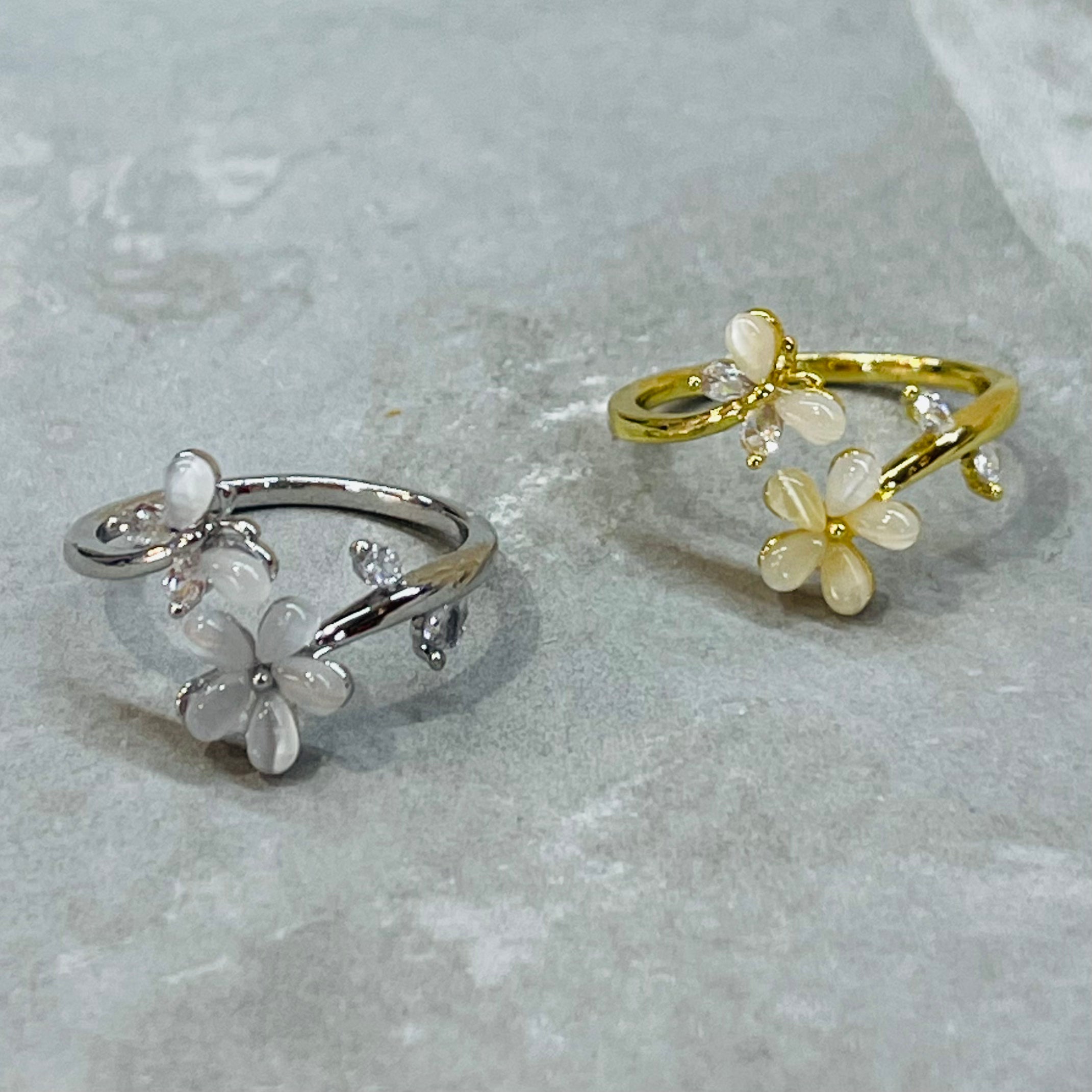 Flower and Butterfly Sparkling Gemstone Adjustable Ring Gift