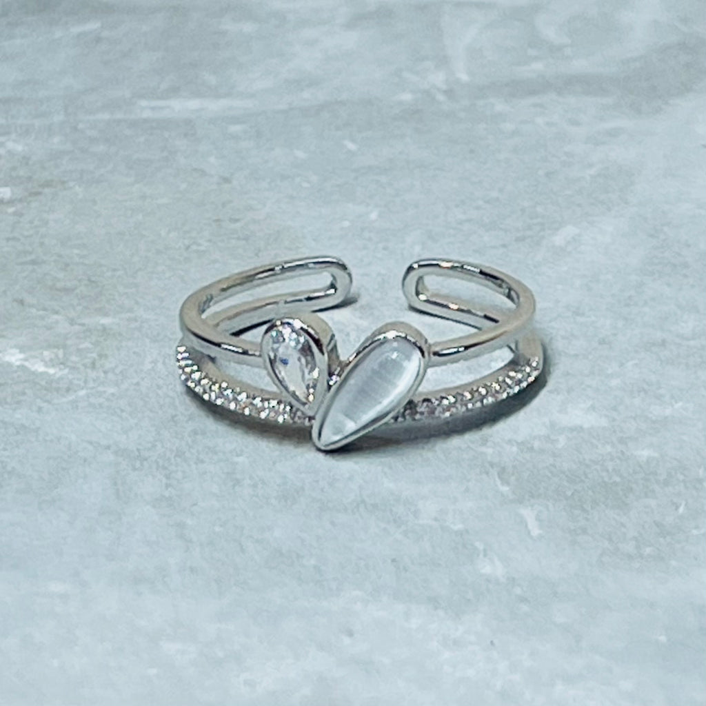 Heart Adjustable Ring with Stones, Charming and Cute