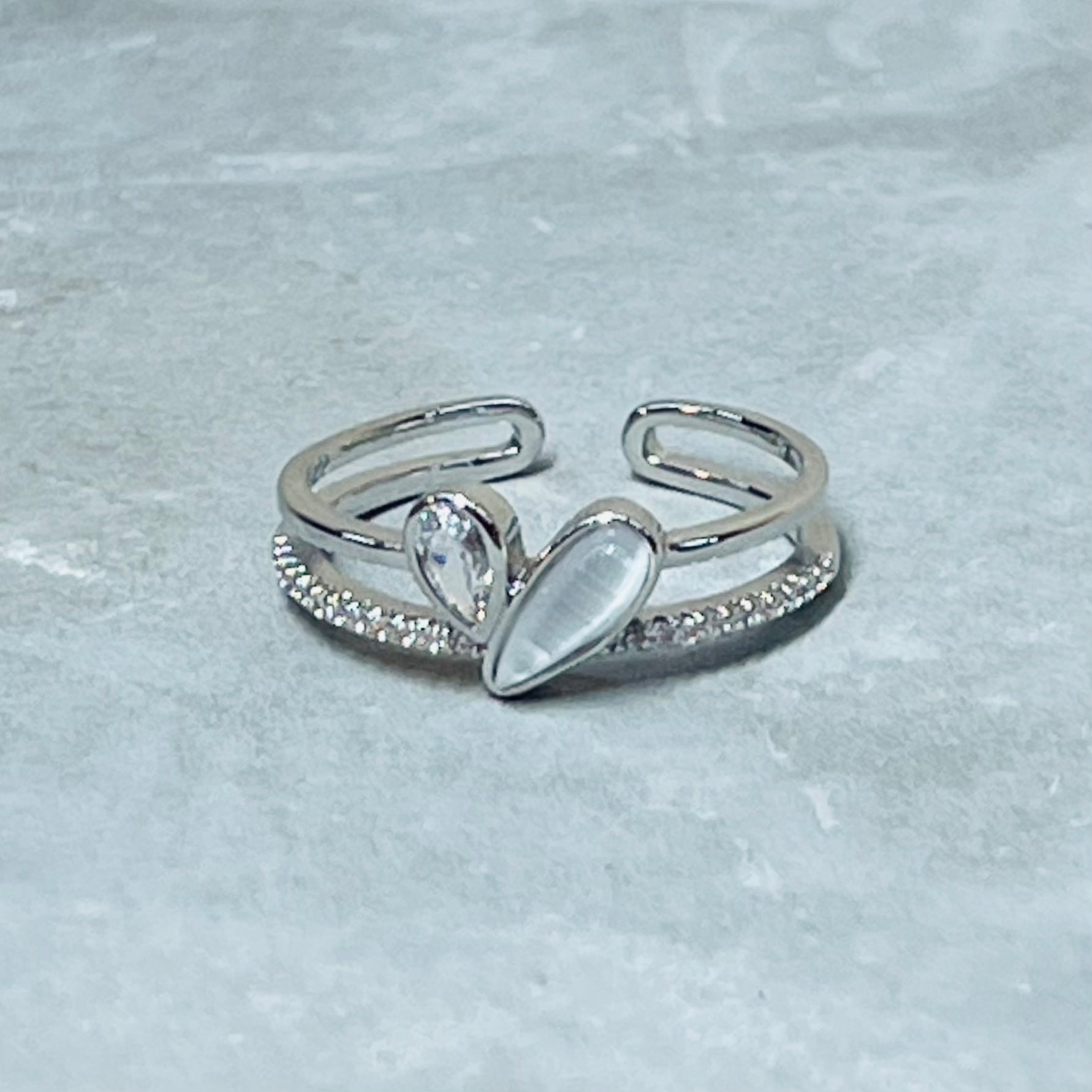 Heart Adjustable Ring with Stones, Charming and Cute