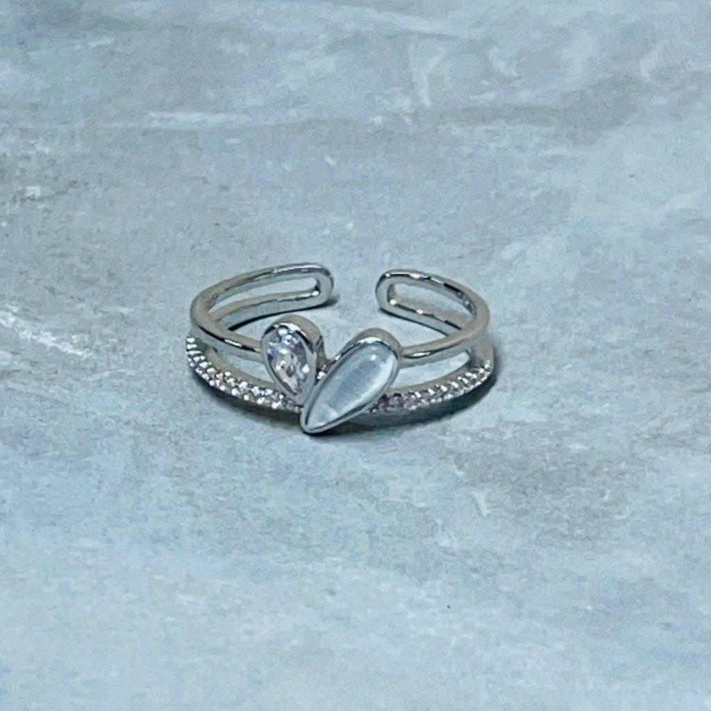 Heart Adjustable Ring with Stones, Charming and Cute